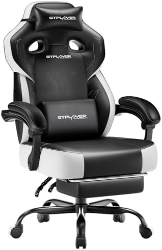 GTPLAYER Big & Tall Gaming Chair, Wide Seat with Footrest, Jet Black