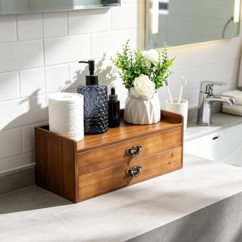 Wooden Drawers Organizer Soild 2 layers Desktop Drawer Storage Box