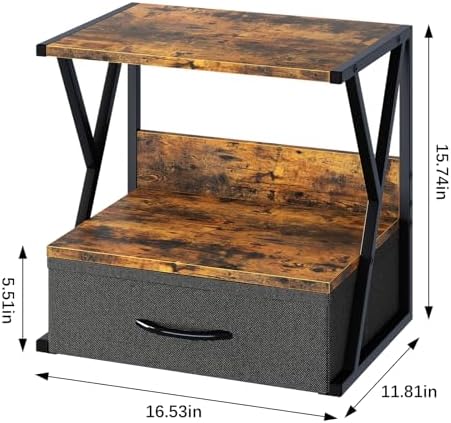 aboxoo Printer Stand for Desk with Storage Drawer, 2 Tier Desktop Or UnderDesk Shelf, Multi-Purpose Desk Organizer for Home Office, fit Fax Machine/3D Printer/Scanner, Rustic Brown