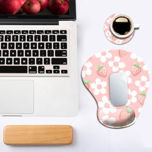 Ergonomic Mouse Pad with Wrist Support,Mouse Pad with Wrist Rest and Coaster Set,Office Supplies Non-Slip Mouse Pads for Desk, Non-Slip Comfortable,Pink Floral