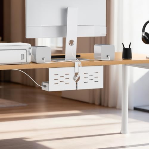 Univivi Under Desk Cable Management Tray, Cable Management, 16 inch, White