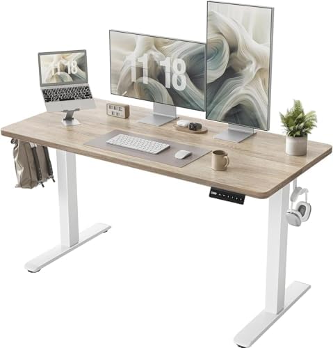 TIQLAB Electric Standing Desk, Height Adjustable Desk, Sit Stand Computer Desk for Home, Office, Maple