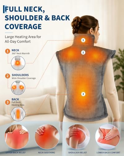 Garvee Wearable Vibrating Heating Pad for Neck Shoulders Back Pain Relief