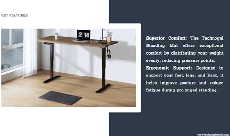 Technogel Comfort Ergonomic Cushion Gel Grip - Comfort Anti-Fatigue Stand Mat with Premium Gel Layer, 31x19.5x0.8 inch, Ebony Slip-Resistant Surface for Cooking Area, Workspace, Elevated Workstation