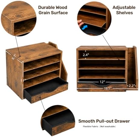 Wooden Desk Organizer with Drawers, Office Paper Mail and Organizer Wood