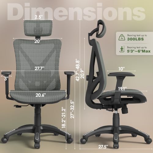 ELABEST Mesh Office Chair,Ergonomic Computer Desk Chair,Sturdy Task Chair- Adjustable Lumbar Support & Armrests,Tilt Function,Comfort Wide Seat,Swivel Home Office Chair (Eucalyptus)
