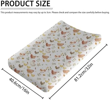 Watercolor Cute Farm Animals Chicken Baby Changing Pad Cover, Unisex Chicken Nursery Diaper Changing Table Pad Mat Sheet for Boys Girls-16x32