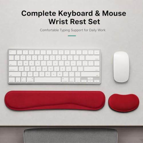 Keyboard Wrist Rest and Mouse Wrist Rest Set - Ergonomic Memory Foam Wrist Cushion - for Wrist Support on Computer, Laptop, Office, Playing Games, Typing Relieves Wrist Pain Red