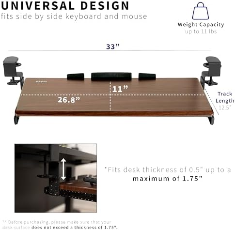 VIVO Dark Walnut Clamp-on 27 x 11 in Adjustable Keyboard Tray, MOUNT-KB05HD
