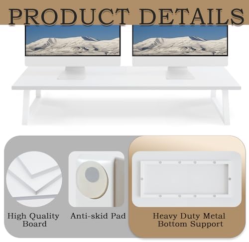 TEAMIX White Dual Monitor Stand Riser, 31.5 inch Long Stand, Desk Organizer