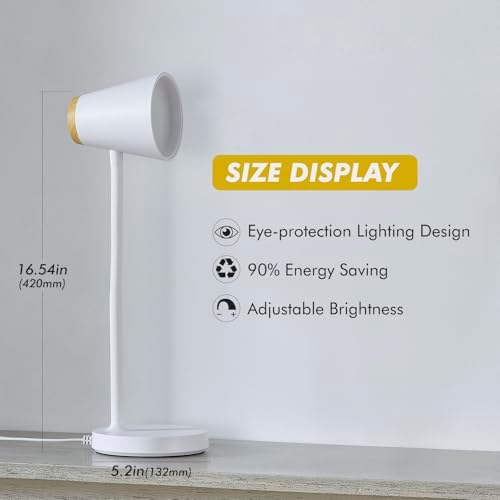 EJIAXIN Desk Lamp for College Dorm Room - Small LED Desk Lamp Touch Dimmable Reading Light for Home Office - Adjustable Flexible Gooseneck Table Lamp for Bedside Bedroom Nightstand White