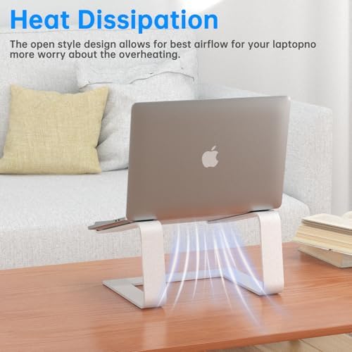 GleYo Laptop Stand for Desk Portable Computer Riser Metal Notebook Holder Printer Stand Office Desk Accessories Compatible with MacBook Air, Pro, Dell, HP, Lenovo and All 10-16" Laptops, Silver