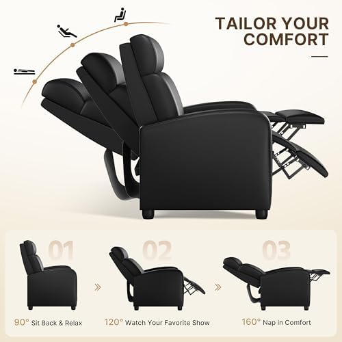 Yaheetech Faux Leather Recliner Chair Living Room Chair Dark Black
