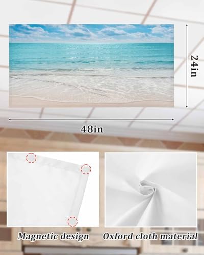 Ocean 4 Pcs Fluorescent Light Covers, Blue Sky Beach Waves Magnetic Filters Shade Panel Light Covers for Ceiling Lights Classroom Office Home Ceiling Decoration, 4 x 2 Ft