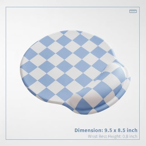 Ohocut Blue Checkered Mouse Pad with Gel Wrist Rest, Wrist Support, Ergonomic Desk Accessories for Women, Office Laptop Gaming Decor, Cute Aesthetic Trendy Check Design