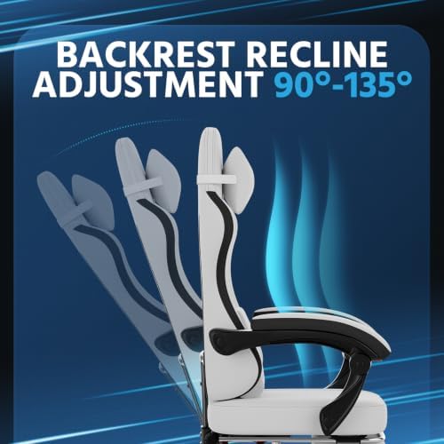 Video Gaming Chair Ergonomic Computer Chairs Gamer Chairs for Adults Massage Lumbar Support Swivel Height Adjustable Headrest Backrest White