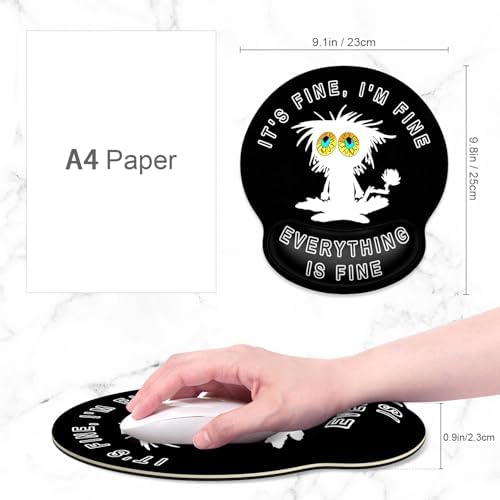 ITNRSIIET Ergonomic Mouse Pad with Wrist Support Wrist Rest Smooth Surface Non-Slip Rubber Base Comfortable Office Supplies Pain Relief, 9.8 x 9.1 inches, Funny Cat
