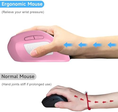 memzuoix Ergonomic Wireless Mouse, 2.4G Optical Cordless, 800/1200/1600 DPI, Vertical Computer Mouse for Laptop, Mac, PC, Desktop (Right Hand, Large) - Pink