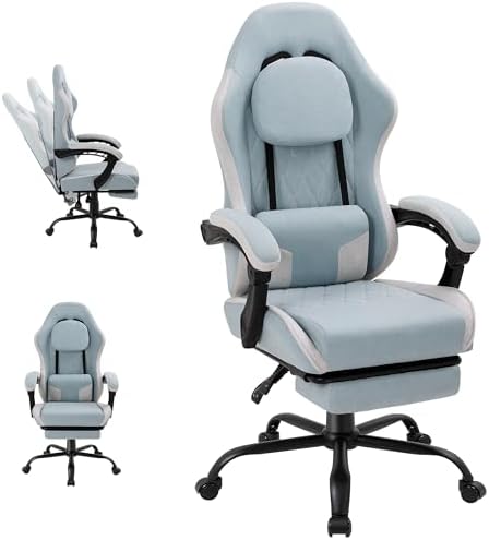 Shintenchi Gaming Chair, Ergonomic Office Chair with Footrest, Lumbar Support and Linkage Armrests, Swive Home Video Game Chairs for Adults, Blue