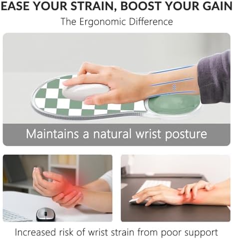 Gel Mouse Pad with Wrist Rest for Mouse Ergonomic Mouse Wrist Rest Non-Slip Silicone Checkered Mousepad with Wrist Support for Computer Desk Gaming Laptop Home Office Desk Accessories Green Plaid
