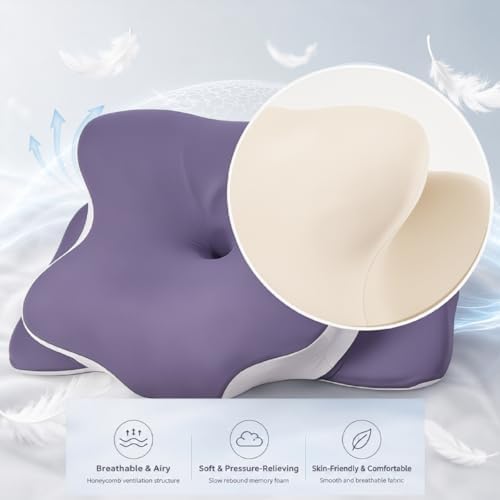 Pillow for Neck Pain Relief, Cooling Memory Foam Cervical Contour Support
