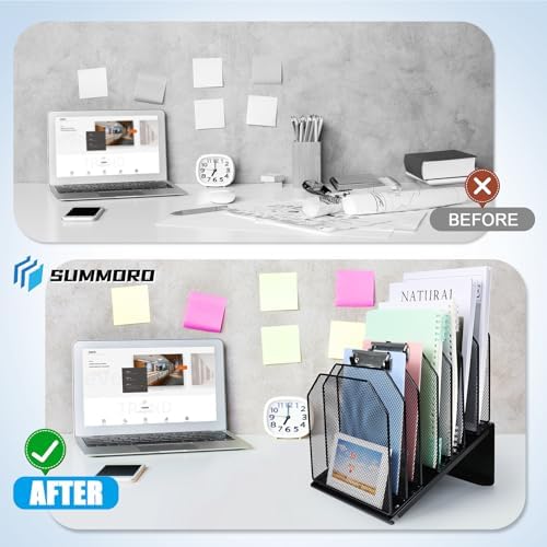SUMMORO Inclined File Organizer for Desk, 7-Section Vertical File Holder