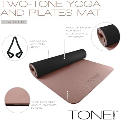 TONE Fitness 1/4" Yoga Mat, Non-Slip Exercise & Pilates Mat with Strap