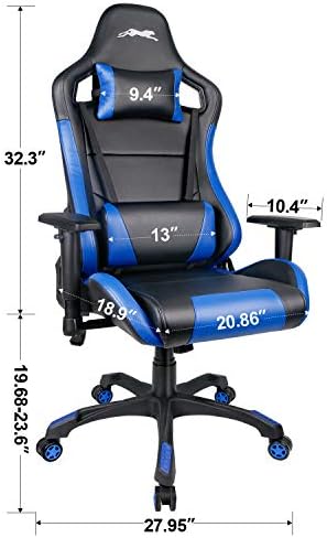 Leopard Gaming Chair, High Back PU Leather with Armrest (Black/Blue)