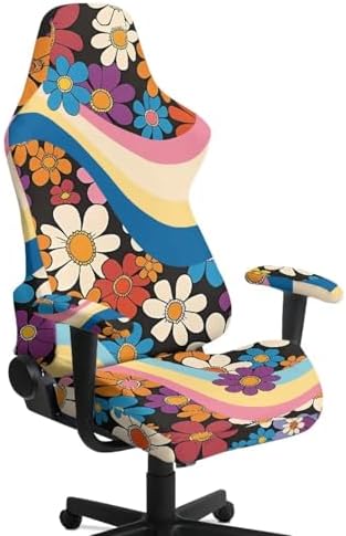 Hippie Flower Gaming Chair Covers Anti-Slip Gamer Chair Seat Cover Stretch Fit Office Computer Armchair Slipcover for Reclining Racing Gaming Chairs