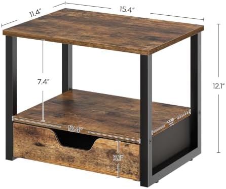 YATINEY Desktop Printer Stand, 2-Tier Printer Table with Non-Woven Drawer, Multi-Purpose Desk Organizer for Home Office, Under Desk Open Organizer Shelf, Rustic Brown PS01BR