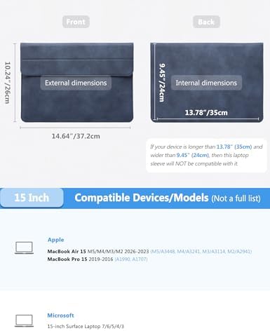 HYZUO 15 Inch Laptop Case Bag Sleeve with Stand for MacBook, Navy Blue