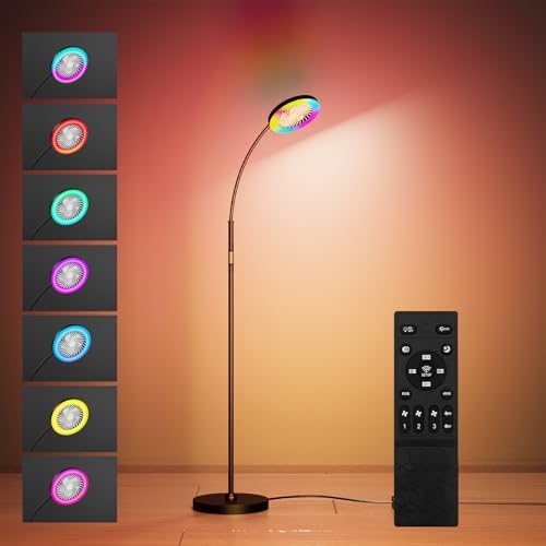 Floor Fan with Light, 26W LED RGB Dimmable Standing Lamp