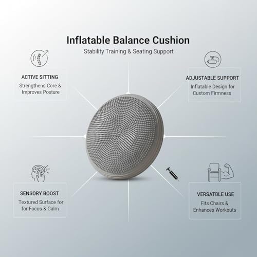 Inflatable Balance Disc Cushion, 13.4 Inch PVC Wobble Seat for Stability Training, Active Sitting Support for Office Chair or Home Gym Workouts