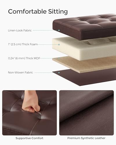SONGMICS Small Folding Storage Ottoman, 12.2 x 16.1 x 12.2 Inches