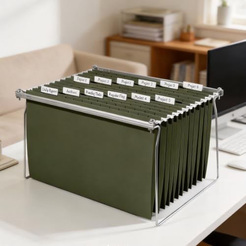 SUNEE Legal Size Hanging File Folders (9.2"x14.8"), 25 Pack Reinforced Hang Folders, Adjustable 1/5-Cut Tabs, Designed for Bulky Files, Filing Cabinet, Standard Green