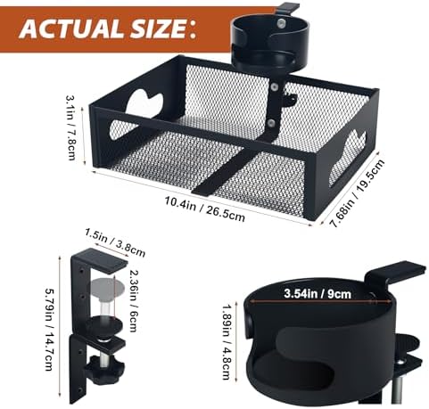 Under Desk Organizer 360° Swivel with Cup Holder,Holds Up to 7lbs