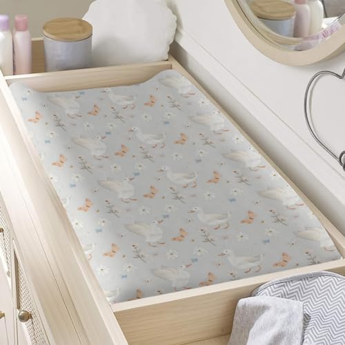 Cute Ducks Butterflies Flowers Floral Leaves Pattern Baby Changing Pad Cover, Unisex Duck Nursery Diaper Changing Table Pad Mat Sheet for Boys Girls-16x32