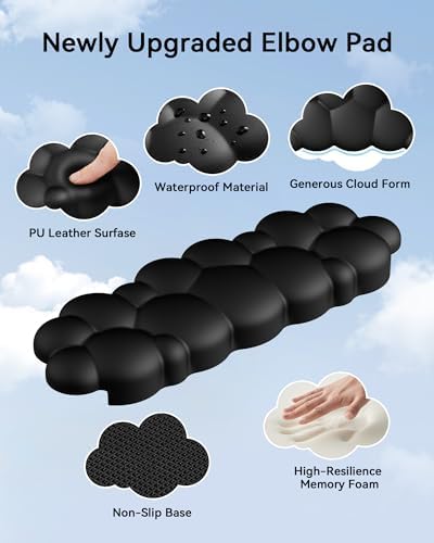 Laborio Elbow Pad for Desk, 2-Pack Cloud Elbow Rest(Black), Edge Arm Rest