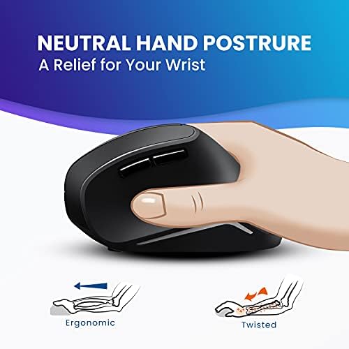 Perixx PERIMICE-715II Wireless Ergonomic Vertical Mouse - 2.4 G - 800/1200/1600 DPI - Right Handed Natural Ergonomic Vertical Design