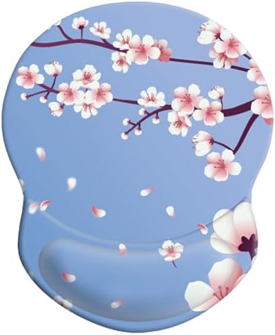 Mouse Pad with Ergonomic Gel-Filled Wrist Rest and Non-Slip PU Base, Comfortable & Accurate Computer Mouse Pad with Support for Home Office Working Studying (Cherry Blossom)