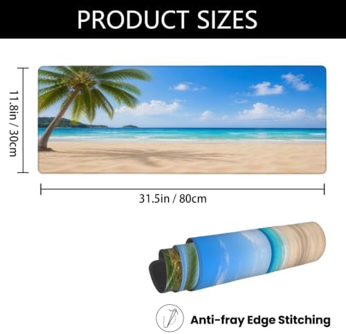 Beach Large Mouse Pad Non-Slip Rubber Long Gaming Desk Mat