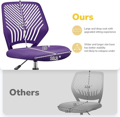 Yaheetech Small Desk Chair, Armless Adjustable Swivel Seat, Purple