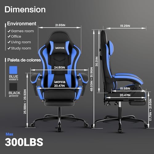 Ergonomic Gaming & Office Chair, Footrest, Racing Design Black/Blue