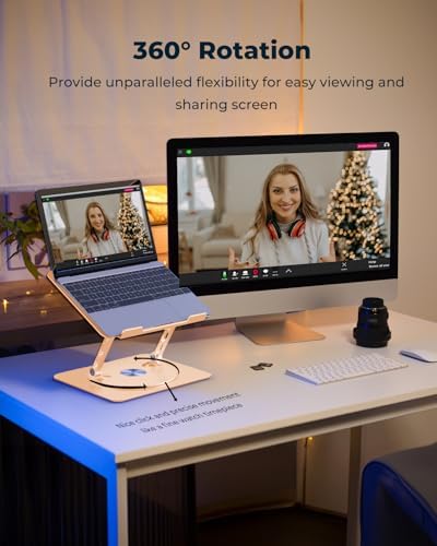 Aoviho 360° Rotating Laptop Stand for Desk | Adjustable, Foldable, Portable Aluminum Ergonomic Riser | Compatible with MacBook, Dell, HP & All Laptops 10-16 inch | Gold