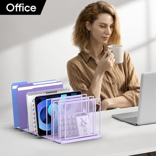 File Organizer for Desk, 7-Section Vertical File Sorter, Paper Holder Organizer Standing Metal File Folder for Office Home Classroom, Purple