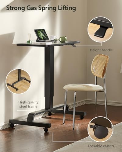 KINGSMITH Height Adjustable Mobile Standing Desk with 360° Swivel Casters, 29"-45" Pneumatic Rolling Desk on Wheels, Perfect for Home Office, Bedroom, Living Room, Black