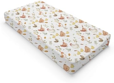 Watercolor Cute Farm Animals Chicken Baby Changing Pad Cover, Unisex Chicken Nursery Diaper Changing Table Pad Mat Sheet for Boys Girls-16x32