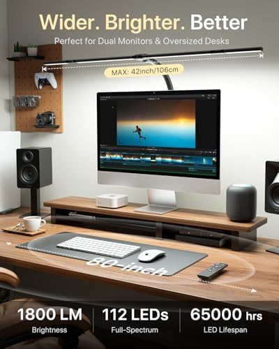 ONEMIX LED Desk Lamp with Clamp, 42-Inch 4-Panel Light for Dual Monitors