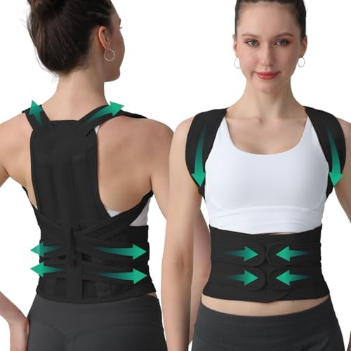 Posture Corrector for Women and Men, Adjustable Shoulder Straightener with Full Back Support, Relief for Lower & Upper Back Pain, Spine, Scoliosis Relief (Black, Small)