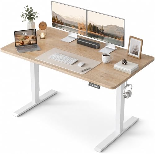 Grandder 47x32 Large Electric Standing Desk, Height Adjustable Computer Desk with 2 Memory Presets, 31.5" Deep Desktop Sit Stand Desk Home Office Desk Workstation Table with Hooks, Maple